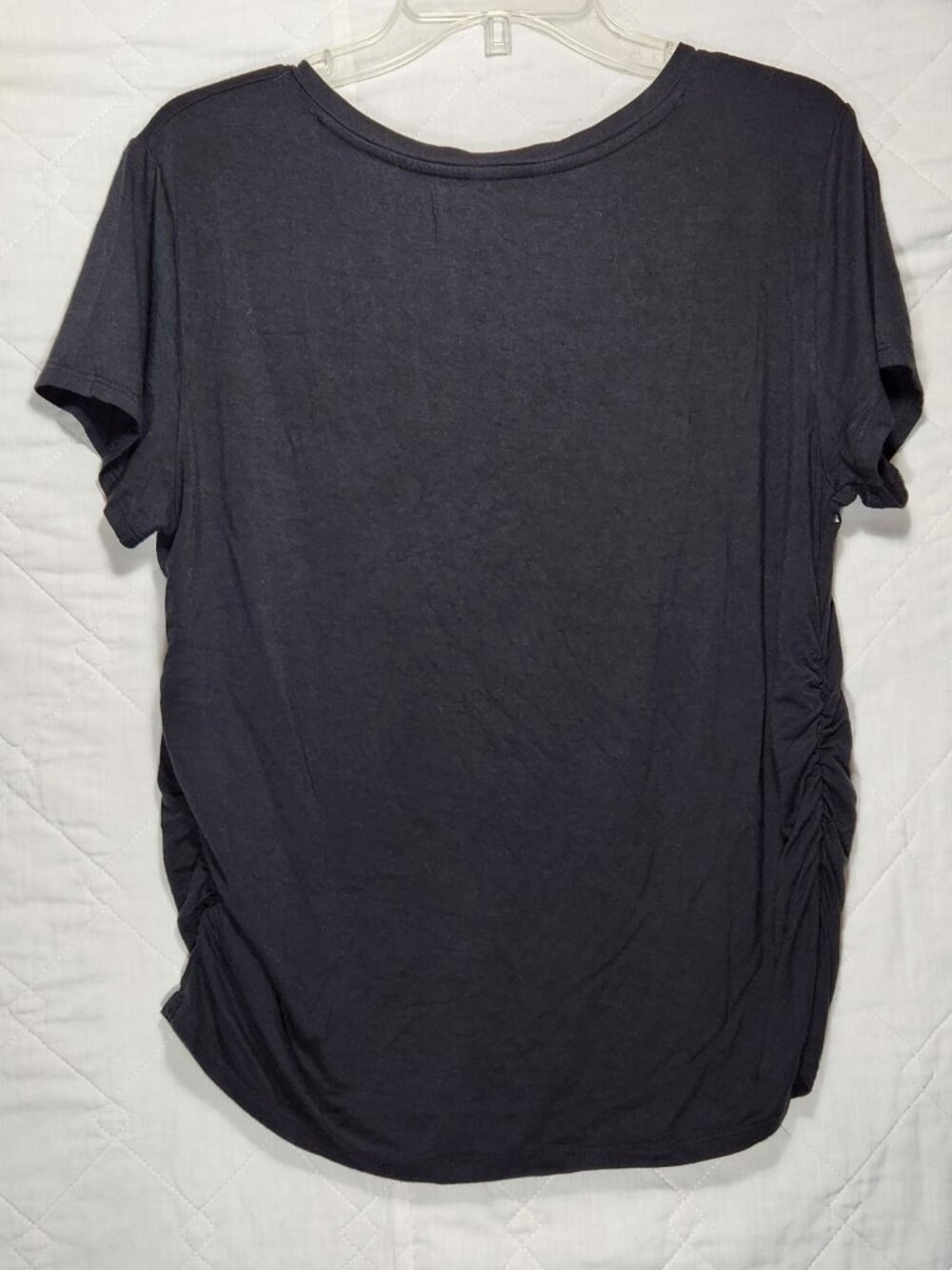 Bebe Sport Black T-Shirt Size L Rhinestone Logo Silver Ruched Side Tee Y2K Glam - Picture 9 of 9